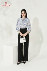 14621H94 - Áo lụa silk cổ tàu xếp tà bong