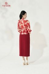 19532H14 - Áo họa tiết hoa đỏ cổ nơ