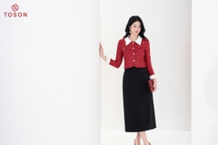 88983D94 - Áo vest ngắn tweet đỏ kẻ cổ phối trắng