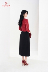 88983D94 - Áo vest ngắn tweet đỏ kẻ cổ phối trắng