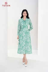 44638H94 - Đầm silk họa tiết, cổ đức buộc nơ