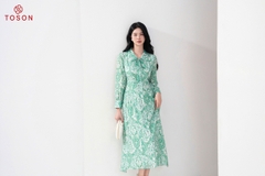 44638H94 - Đầm silk họa tiết, cổ đức buộc nơ