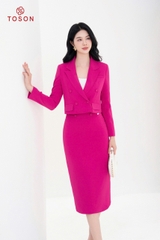 S8362P24 - Bộ hồng sen: Vest cổ K dáng suông + CV