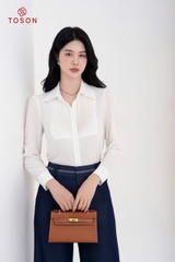 12688W94- Áo lụa trắng cổ đức xếp ly