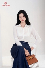 12688W94- Áo lụa trắng cổ đức xếp ly