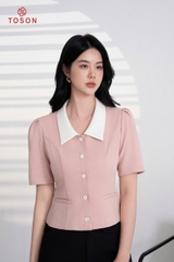 19635P34 - Áo ký giả hồng xước nhật, cổ phối