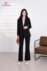84885B94 - Áo blazer tuýp si đen, cổ K cài 2 cúc