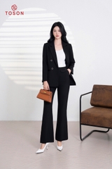 84885B94 - Áo blazer tuýp si đen, cổ K cài 2 cúc