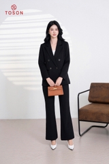 84885B94 - Áo blazer tuýp si đen, cổ K cài 2 cúc