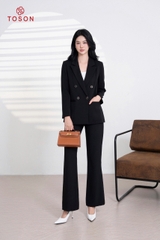 84885B94 - Áo blazer tuýp si đen, cổ K cài 2 cúc