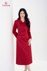 B8402D94 - Bộ gấm đỏ: Vest lửng + đầm sát nách