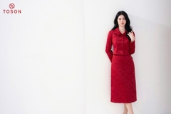 B8402D94 - Bộ gấm đỏ: Vest lửng + đầm sát nách