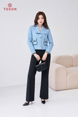 82981X14 - Áo vest dạ tweet xanh 2 túi ốp phối dây dệt