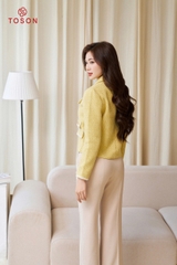82981V14 - Áo vest dạ tweet vàng 2 túi ốp phối dây dệt