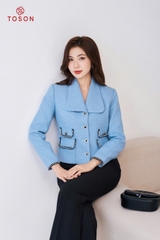 82981X14 - Áo vest dạ tweet xanh 2 túi ốp phối dây dệt