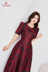 49535D14- Đầm tapta bamboo xoè cổ phối nơ