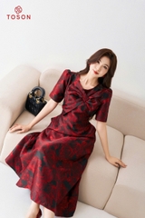 49535D14- Đầm tapta bamboo xoè cổ phối nơ