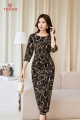 41554H94 - Đầm u mì loang cổ đính nơ