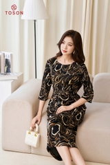 41554H94 - Đầm u mì loang cổ đính nơ