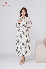 43508W94 - Đầm lụa xoè nền trắng in hoa