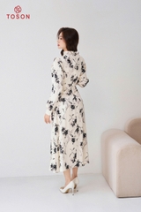 43508W94 - Đầm lụa xoè nền trắng in hoa