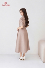 40514N14 - Đầm nâu dáng xòe cố phối trắng