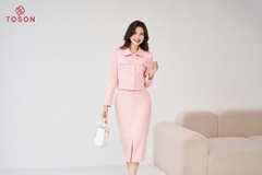 S8370P94 - Bộ dạ nhung Hồng: Vest + Chân váy ôm