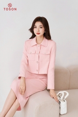 S8370P94 - Bộ dạ nhung Hồng: Vest + Chân váy ôm