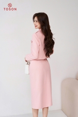 S8370P94 - Bộ dạ nhung Hồng: Vest + Chân váy ôm