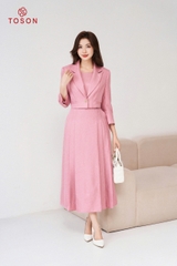B8472 - Bộ text: Đầm + Vest lửng