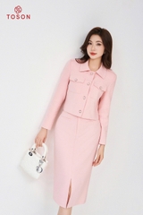 S8370P94 - Bộ dạ nhung Hồng: Vest + Chân váy ôm