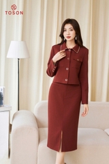 S8370N94 - Bộ dạ nhung Nâu: Vest + Chân váy ôm