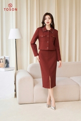 S8370N94 - Bộ dạ nhung Nâu: Vest + Chân váy ôm