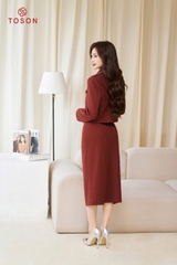 S8370N94 - Bộ dạ nhung Nâu: Vest + Chân váy ôm