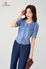 14501X14 - Áo dáng croptop cotton bò xanh