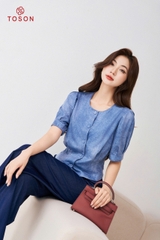 14501X14 - Áo dáng croptop cotton bò xanh