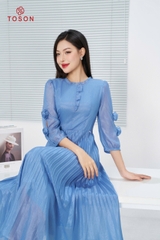 40634X14 - Đầm tơ xanh dập ly (test)