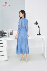 40634X14 - Đầm tơ xanh dập ly (test)