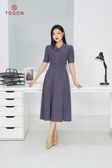 JDC66J94 - Đầm bò chấm bi thắt đai eo