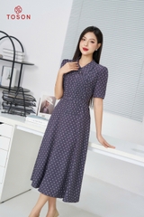 JDC66J94 - Đầm bò chấm bi thắt đai eo