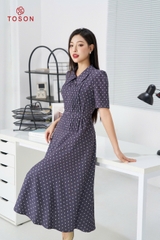 JDC66J94 - Đầm bò chấm bi thắt đai eo