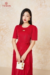 49502D94 - Đầm tiệc đỏ, eo xếp ly đính hoa TT