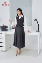 38733G34 - Chân váy ghi tuýp si xếp ly