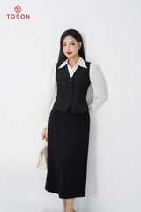 19010B95 - Áo gile đen tuýp si đính cúc trang trí