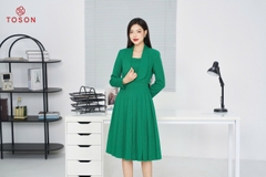 B8482X84 - Bộ text xanh: Áo vest lửng ve bầu + Đầm xòe sát nách