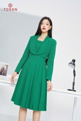 B8482X84 - Bộ text xanh: Áo vest lửng ve bầu + Đầm xòe sát nách