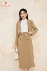 B8376N14 - Bộ vest tuýp si nâu: Vest + Chân váy (Test)