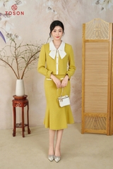 S8351V24 - Bộ tweet vàng: Vest cổ nơ trắng+ CV đuôi cá
