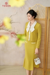S8351V24 - Bộ tweet vàng: Vest cổ nơ trắng+ CV đuôi cá