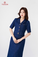 S1381X04 - Bộ bò xanh than: Áo cổ K + CV dáng A